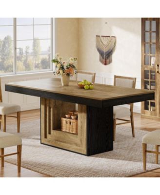 Dining Table for 4-6 People, 63" Rectangle Kitchen Table, Farmhouse Dining Room Furniture, Natural Wood