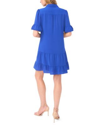 Women's Double Ruffle Sleeve Collared Mini Dress