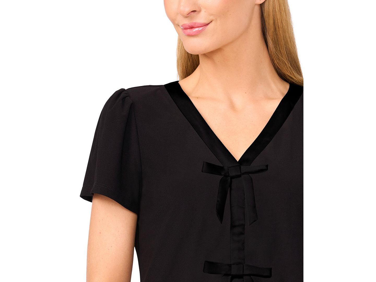Женский топ CeCe Bow Front Short Sleeve Top, цвет: Насыщенный чёрный — фото 2