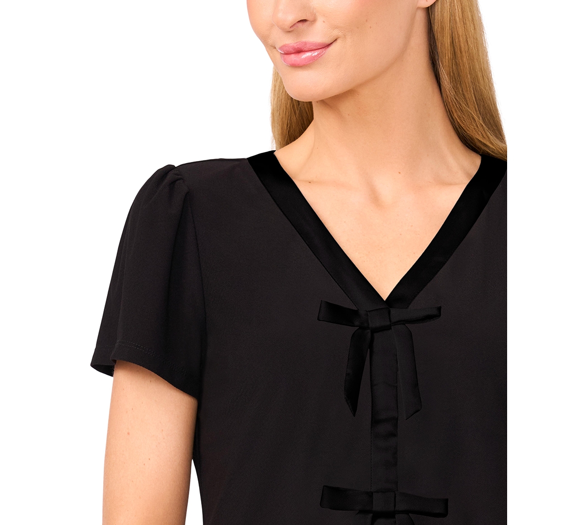 CeCe Women's Bow Front Short Sleeve Top