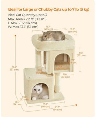 26.4-Inch Indoor Pet Play Tower with 2 Cat Caves, Scratching Posts, Top Perch, Anti-Tip Kit