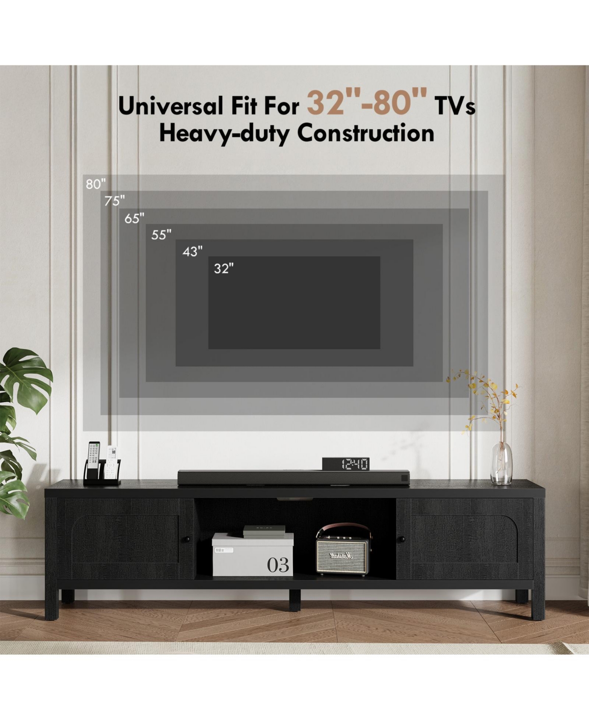 Sugift 70" Tv Stand with Storage Modern Media Console with Doors Cable Management and Wood Legs for Living Room