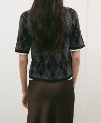 Women's Short-Sleeved Argyle Sweater