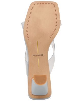 Women's Brevel Vinyl Jelly Thong Low Block Heel Dress Sandals