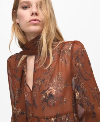 Women's Floral-Print Bow Blouse