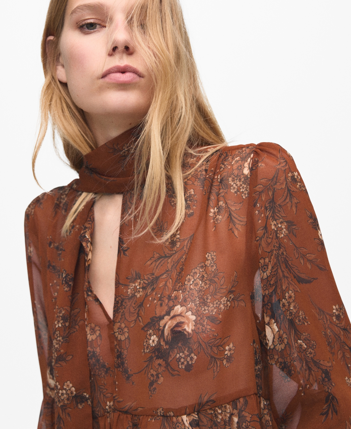 Mango Women's Floral-Print Bow Blouse