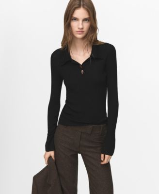 Women's Polo-Neck Ribbed Sweater