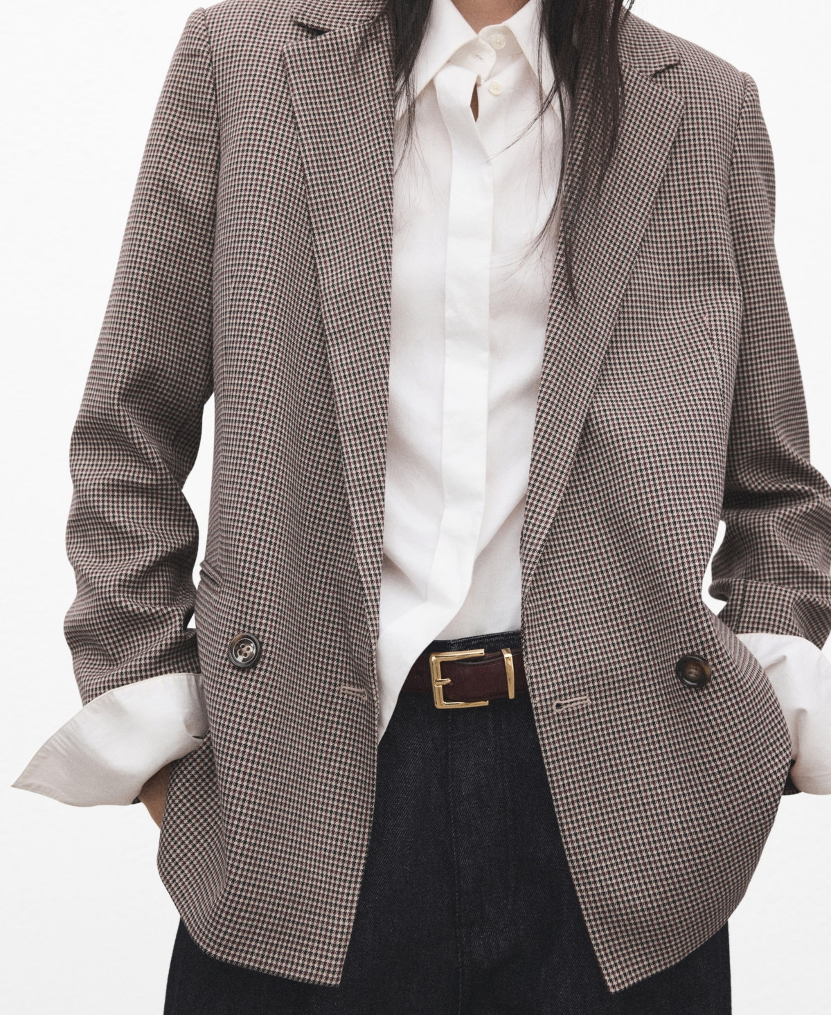 Mango Women's Double-Breasted Micro-Houndstooth Jacket