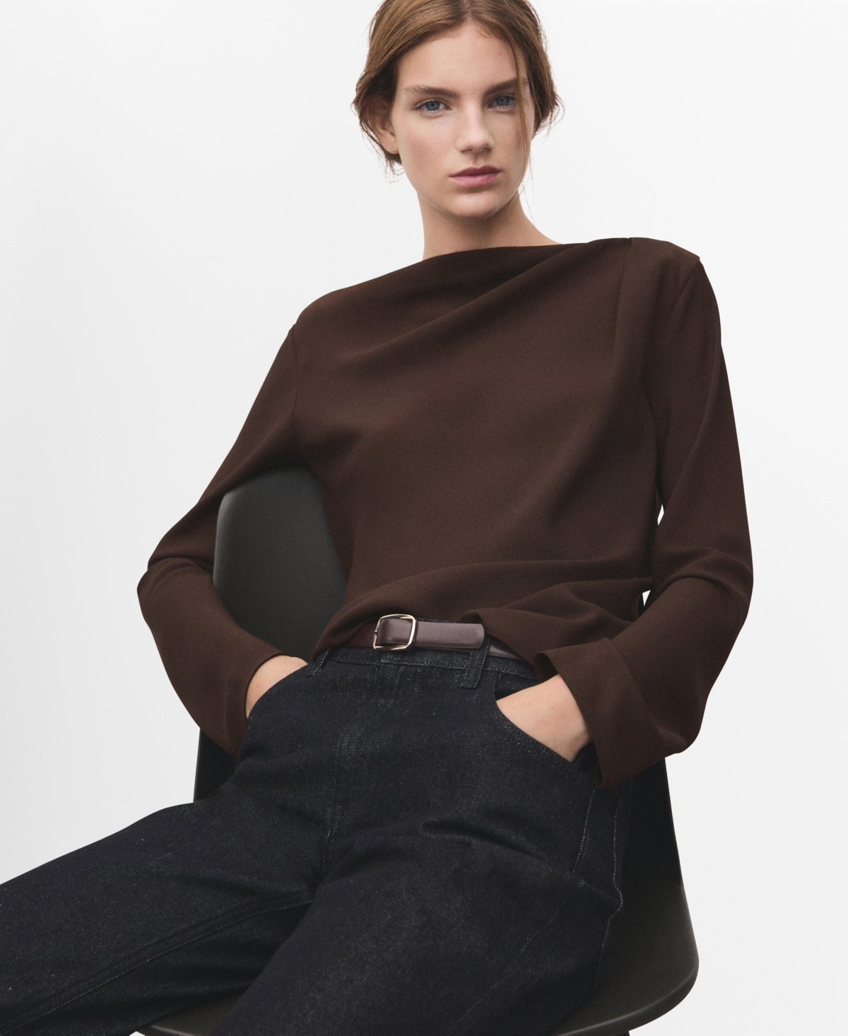 Mango Women's Draped Boat-Neck Blouse