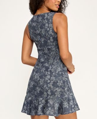 Juniors' Rosette Detail Flounce Hem Dress