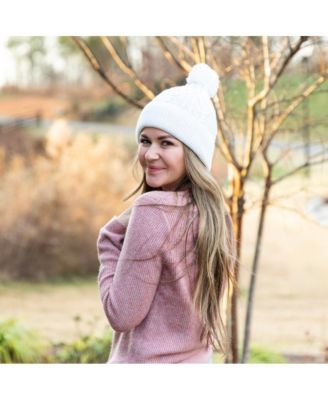 Women's Cable Knit Pom-Pom Beanie - Ivory