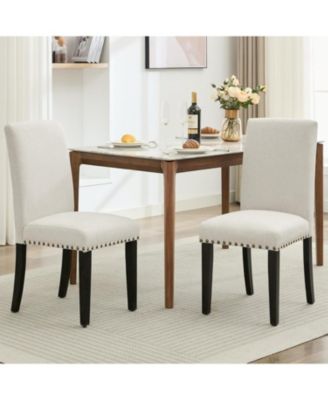 Set of 4 Modern Fabric Upholstered Dining Chairs, Curved Backrest Ergonomic Kitchen Chairs with Heavy-Duty Wood Legs