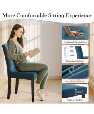 Set of 4 Linen Upholstered Parsons Dining Chairs, Nailhead Trim Design Kitchen & Dining Room Seating