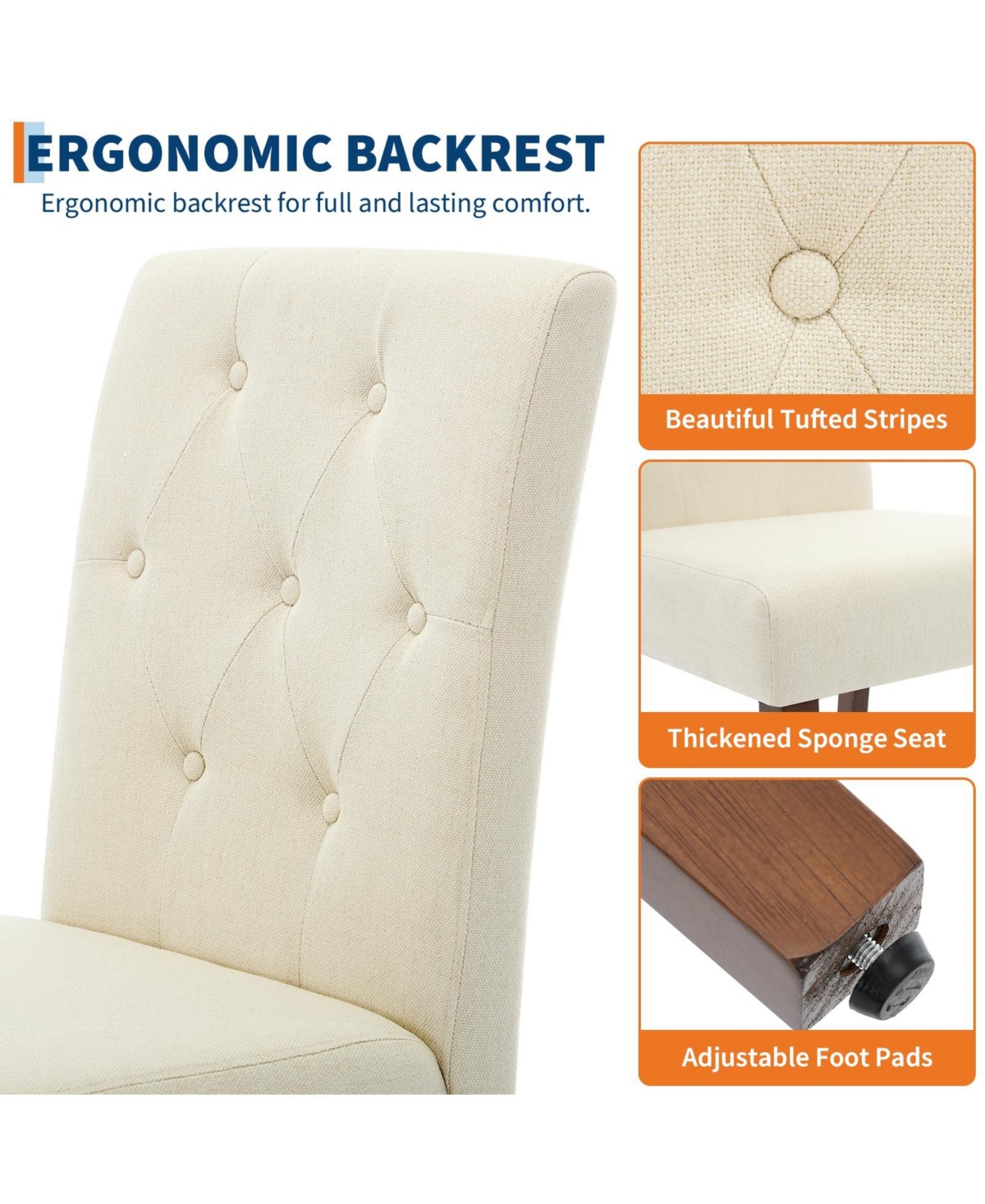 gaomon Set of 2 Modern Fabric Upholstered Dining Chairs, Sturdy Wood Legs & Rubber Frame Kitchen Side Seating