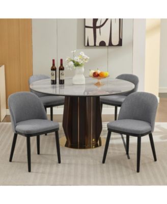 Set of 2 Modern Fabric Upholstered Dining Chairs, Curved Back Kitchen Side Chairs with Wood Legs