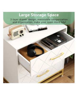  3-Drawer Wood Dresser, Bedroom Nightstand Storage Chest Organizer for Closet Clothes