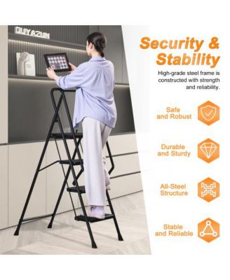 Four Step Folding Ladder Lightweight Steel Wide Anti Slip Pedal Portable Stool for Home Kitchen Office