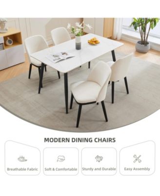 Modern Linen Upholstered Dining Chair Set, Curved Back Kitchen Chairs with Solid Wood Legs