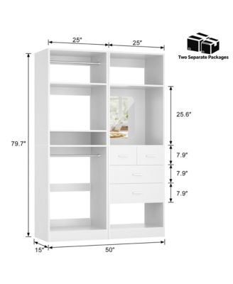 Set of 2 Free-standing Closet System with Drawers and Hanging Rods for Reach-in/ Walk-in Closet