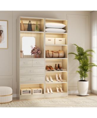 Set of 2 Free-standing Closet System with Drawers and Hanging Rods for Reach-in/ Walk-in Closet