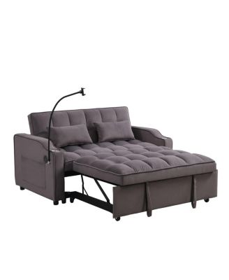 Velvet Pull-out Sleeper Sofa Bed with USB, Reclining Back, Tufted