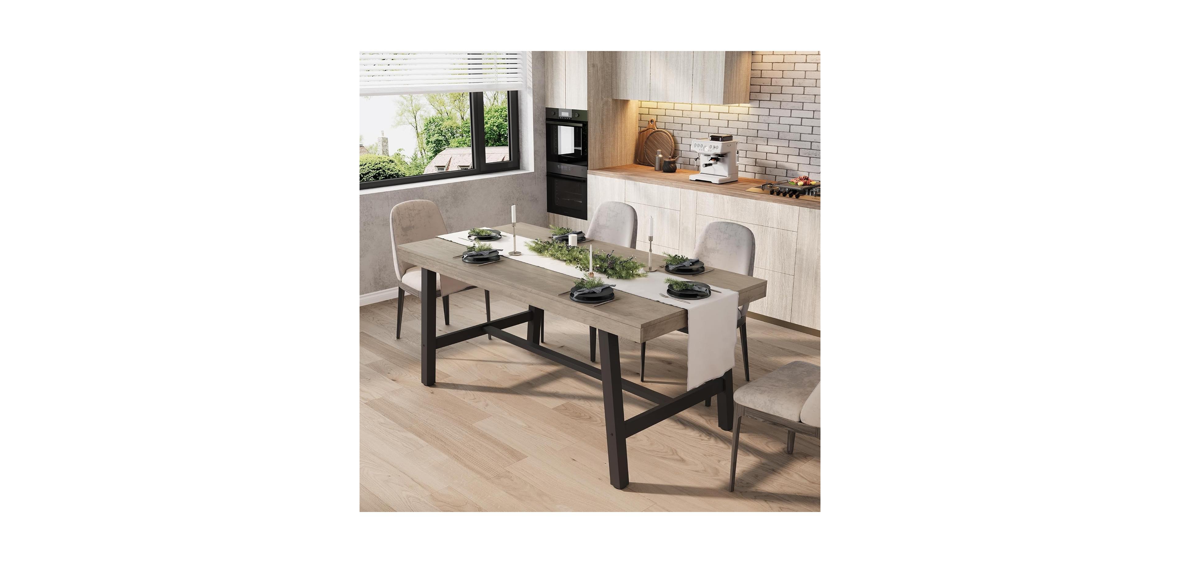 Gaomon Kitchen Table Industrial Dining Table for 4-6 People 63 in Long Wooden Kitchen Table