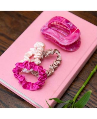 Women's Satin Scrunchie Set - Hot Pink, Light Pink, Mauve