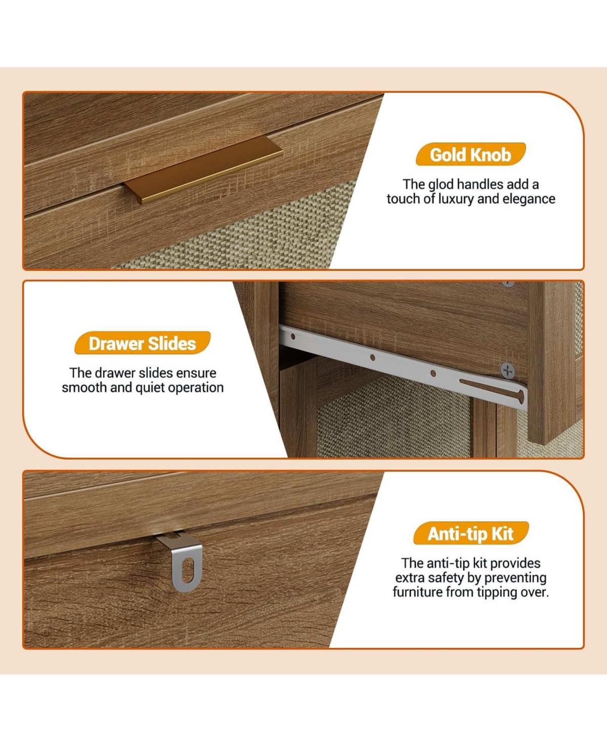 gaomon Shoe Cabinet, Wooden Storage Cabinet with Doors and Drawer, Rattan Buffet Cabinet Sideboard with Adjustable Shelf