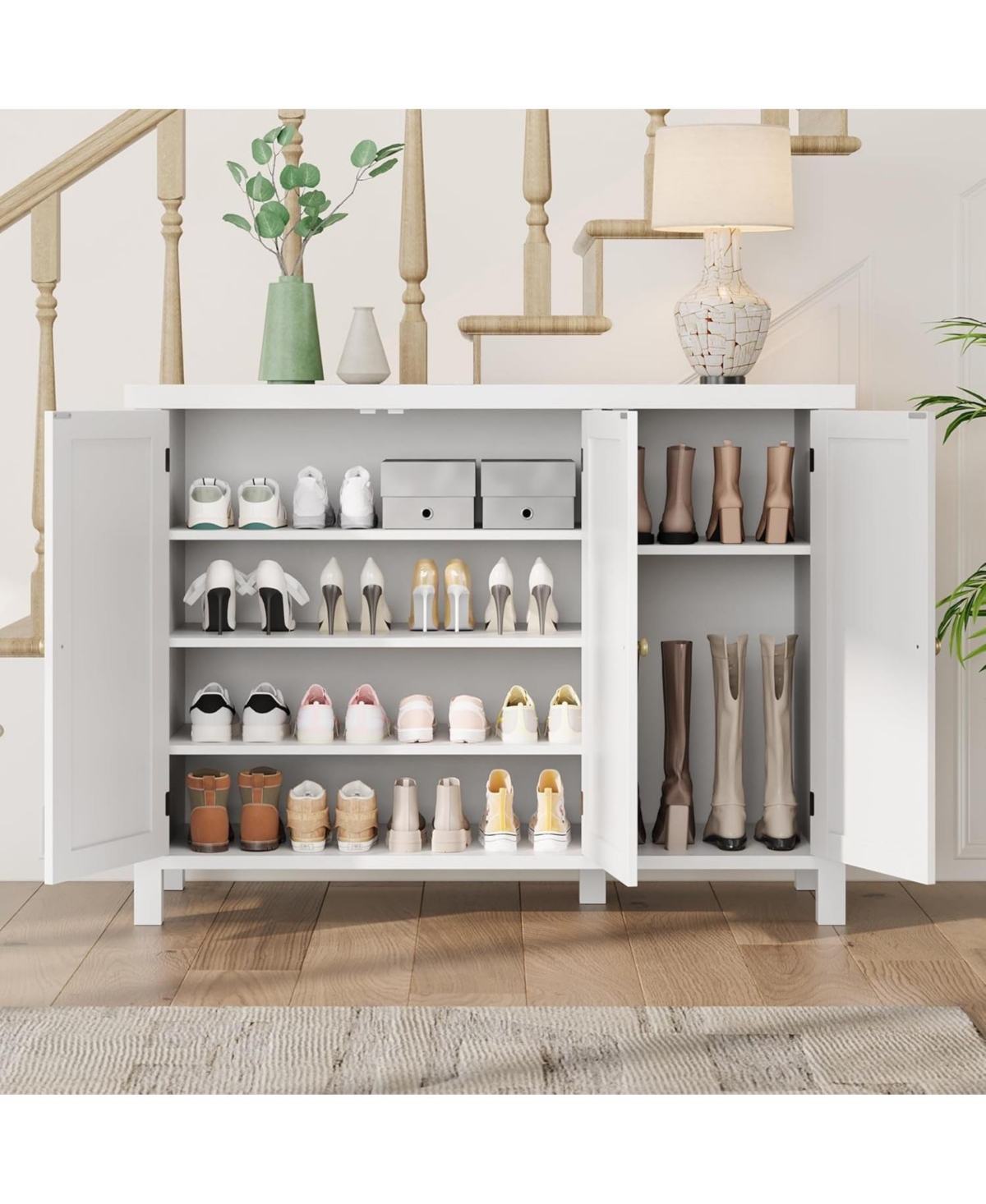 gaomon Shoe Cabinet with Doors, Farmhouse 35'' Shoe Storage Cabinet, 4-Tier Entryway Shoe Storage, Large Shoe Organizer Cabinet
