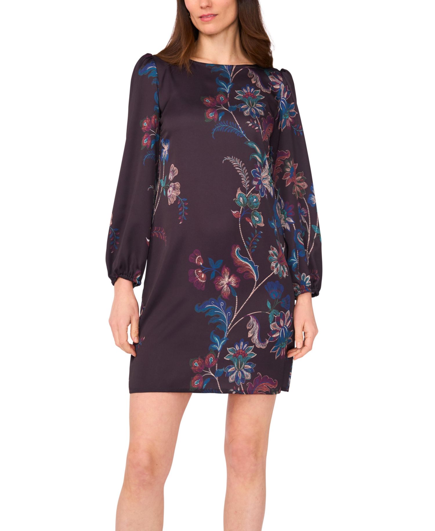 Women's Floral Crewneck Long-Sleeve Dress