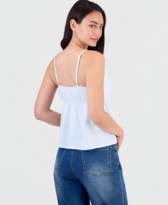 Juniors' Embellished Hibiscus V-Neck Tank