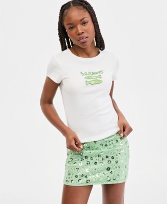 Juniors' Cotton Beaded Sardine Tee