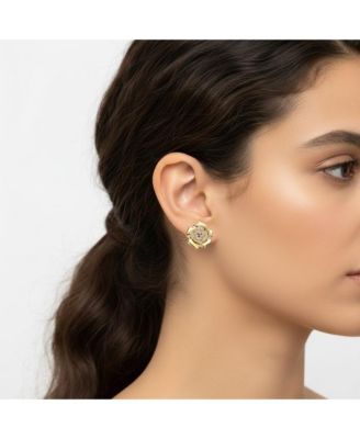 14K Gold Plated CZ Big Heavy Flower Statement Earrings