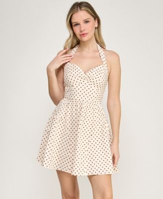 Juniors' Halter Neck Twist Front Mini Dress