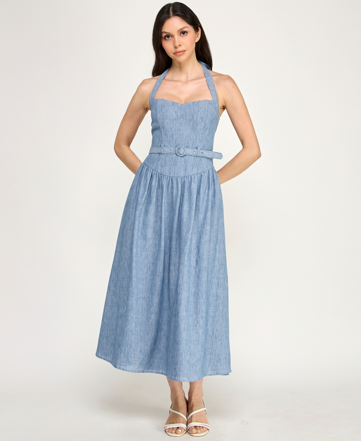 Row A Women's Sweetheart Neck Fit & Flare Midi Dress