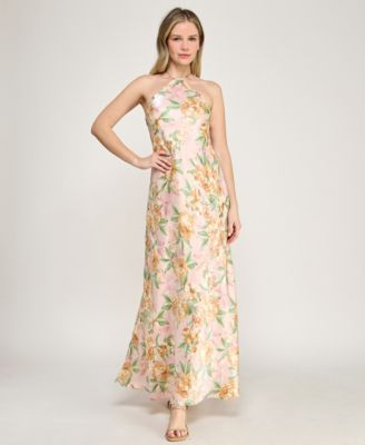 Juniors' Halter Neck Maxi Dress