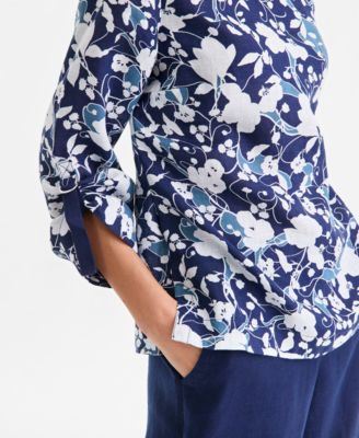 Women's 100% Linen Roll-Tab Top