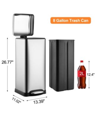 8 Gallon Step Trash Can, Square Fingerprint-Proof Garage Can
