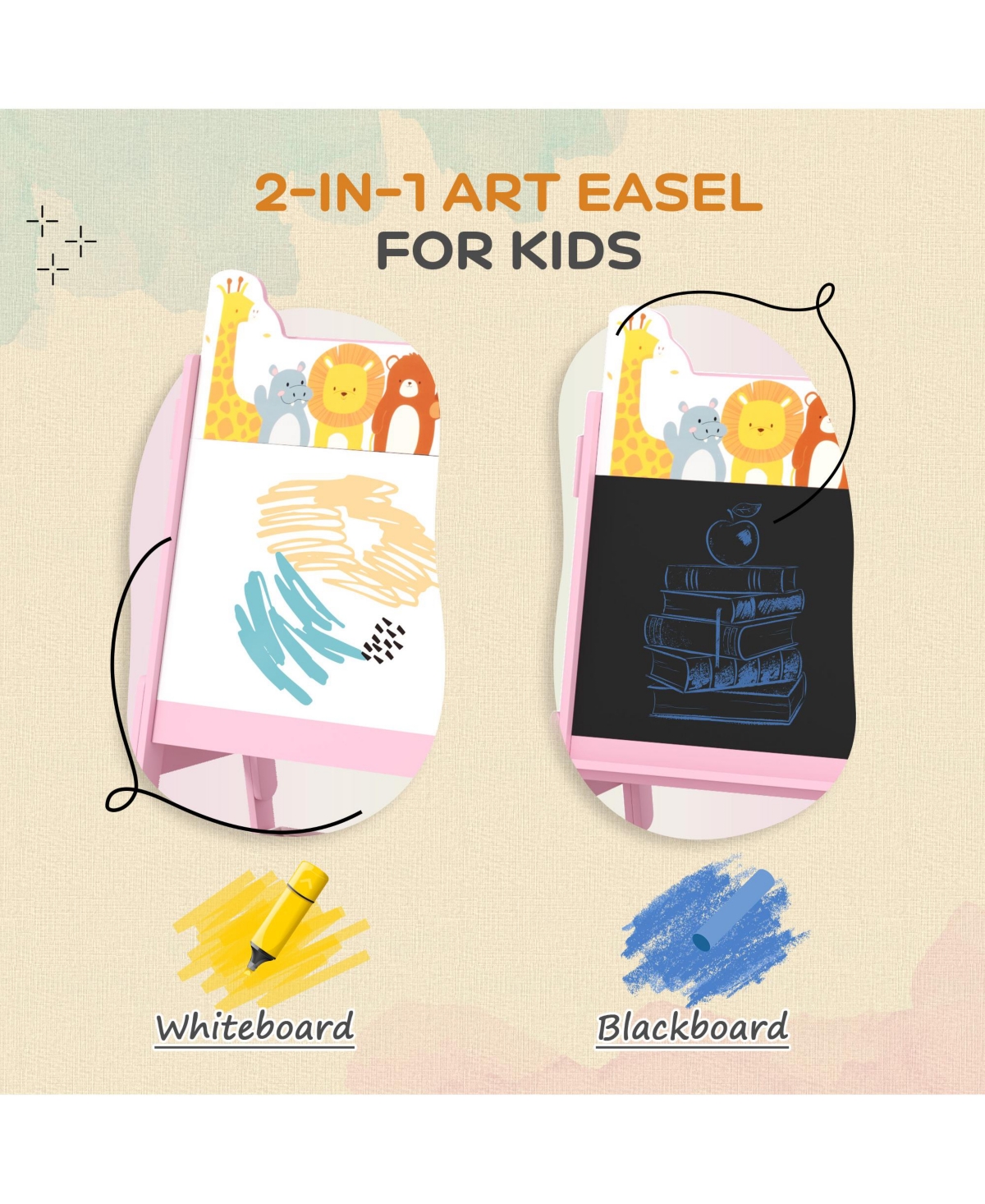 Hongge Double Sided Kids Art Easel with Whiteboard and Chalkboard