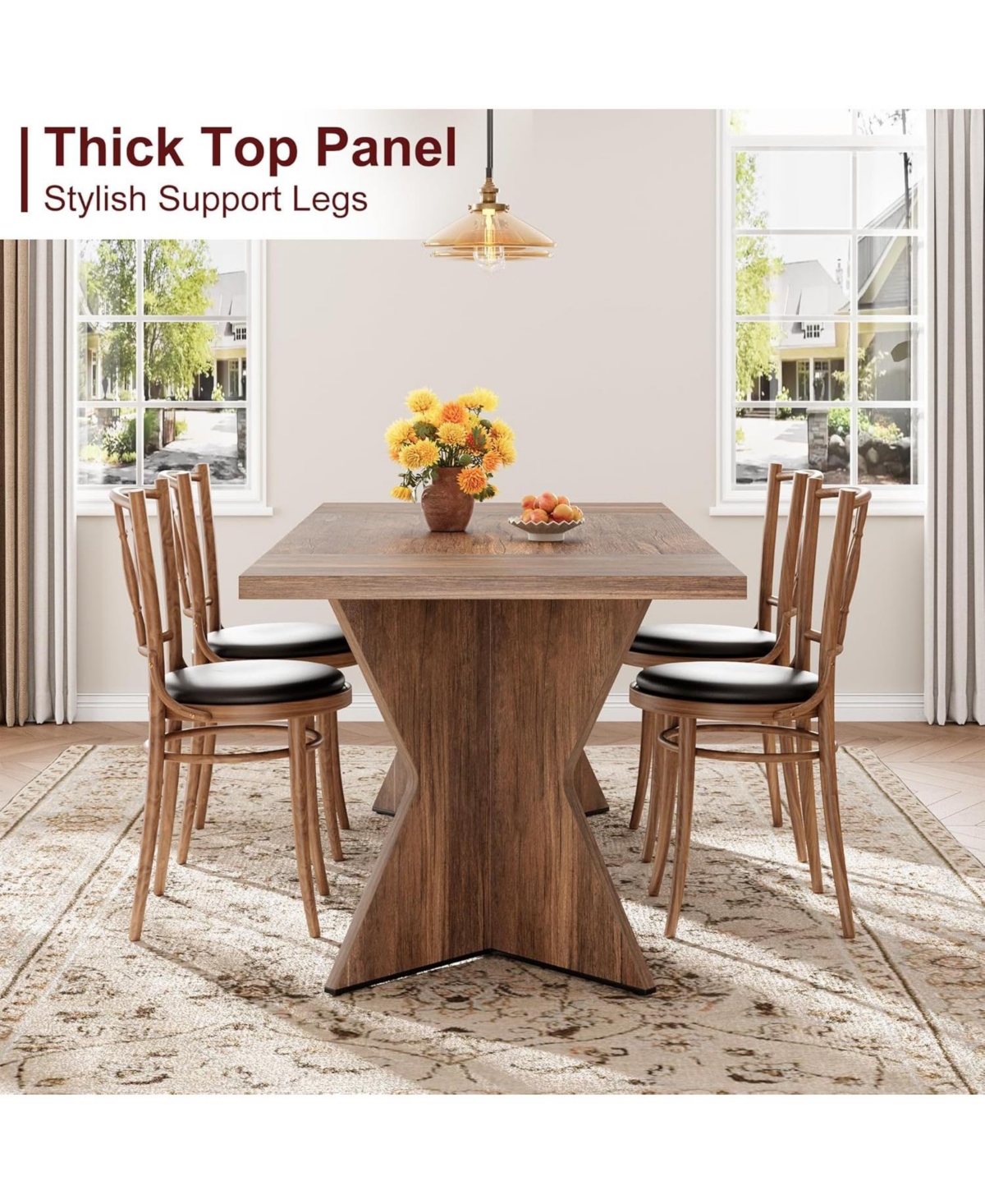 Gaomon Kitchen Table Brown 71 Inch for 6 Long Walnut Wooden Dining and Kitchen Table