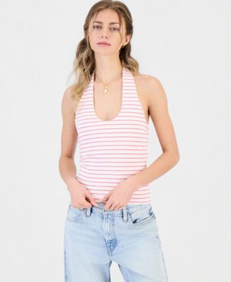 Juniors' Striped Knit Halter Top