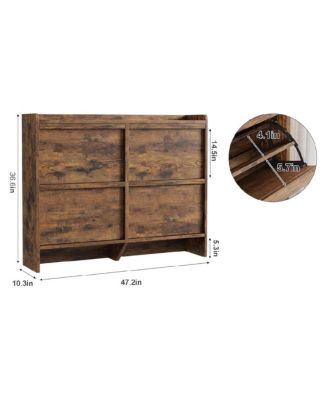 Shoe Cabinet with 4 Flip Drawers, Wooden Shoe Organizer Cabinet with Adjustable Shelf, Shoe Storage for Entryway, Hidden Shoe Cabinet