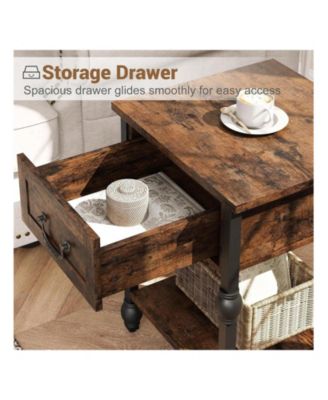 Industrial 2-Tier End Table Nightstand, Drawer Storage Side Table Featured Bedside Organizer for Bedroom