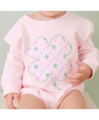 Baby Girls Ditsy Shamrock Patch St. Patrick's Day Long Sleeve Romper