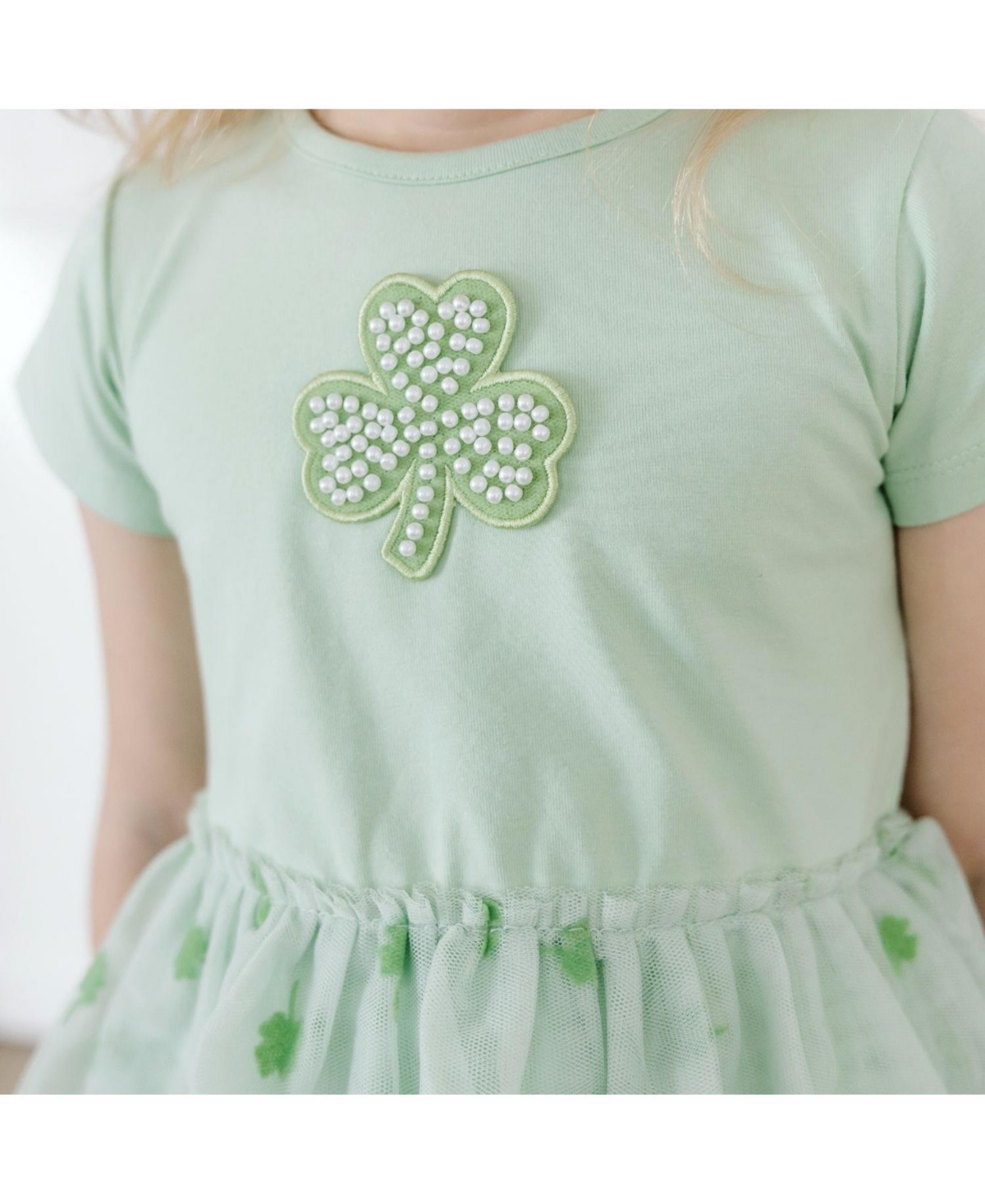 Draft - Sweet Wink Little Girls Flocked Shamrock St. Patrick's Day Tiered Short Sleeve Tutu Dress