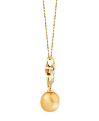 Cultured Fresh Water Pearl (11mm) & Diamond Accent Pendant Necklace in 10k Yellow Gold