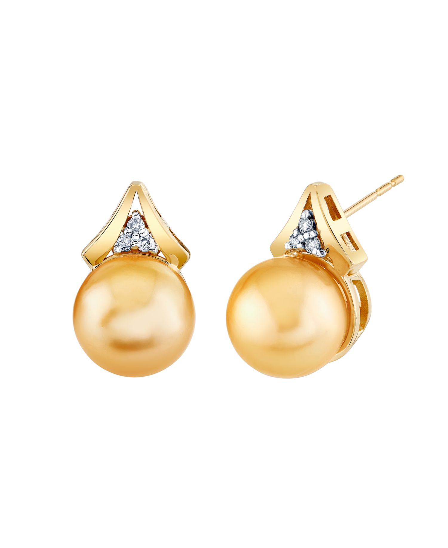 Cultured Golden South Sea Pearl (9mm) & Diamond Accent Earrings in 10k Yellow Gold