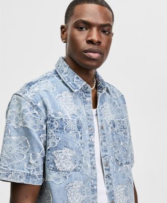 Men's Meadow Short-Sleeve Jacquard Denim Shirt