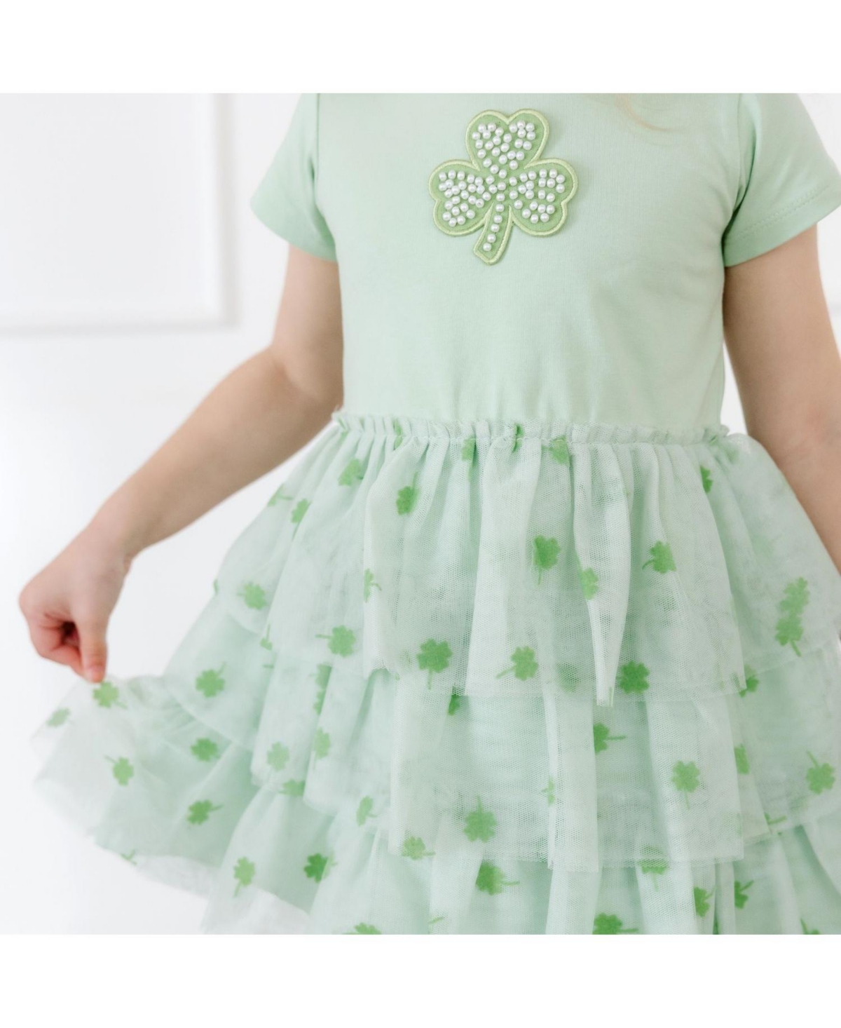 Sweet Wink Toddler Girls Flocked Shamrock St. Patrick's Day Tiered Short Sleeve Tutu Dress
