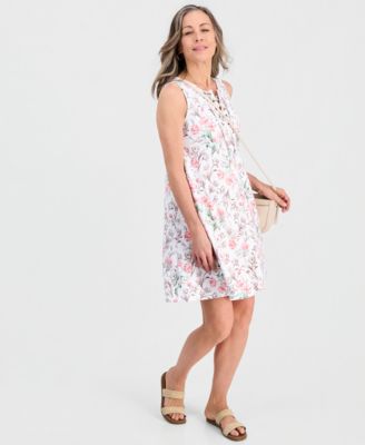 Petite Printed Knit Sleeveless Lace-Up Dress